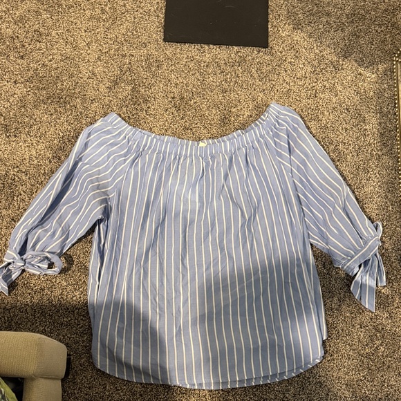 H&M Tops - H&M Light Blue Striped Off-Shoulder Blouse Size 12